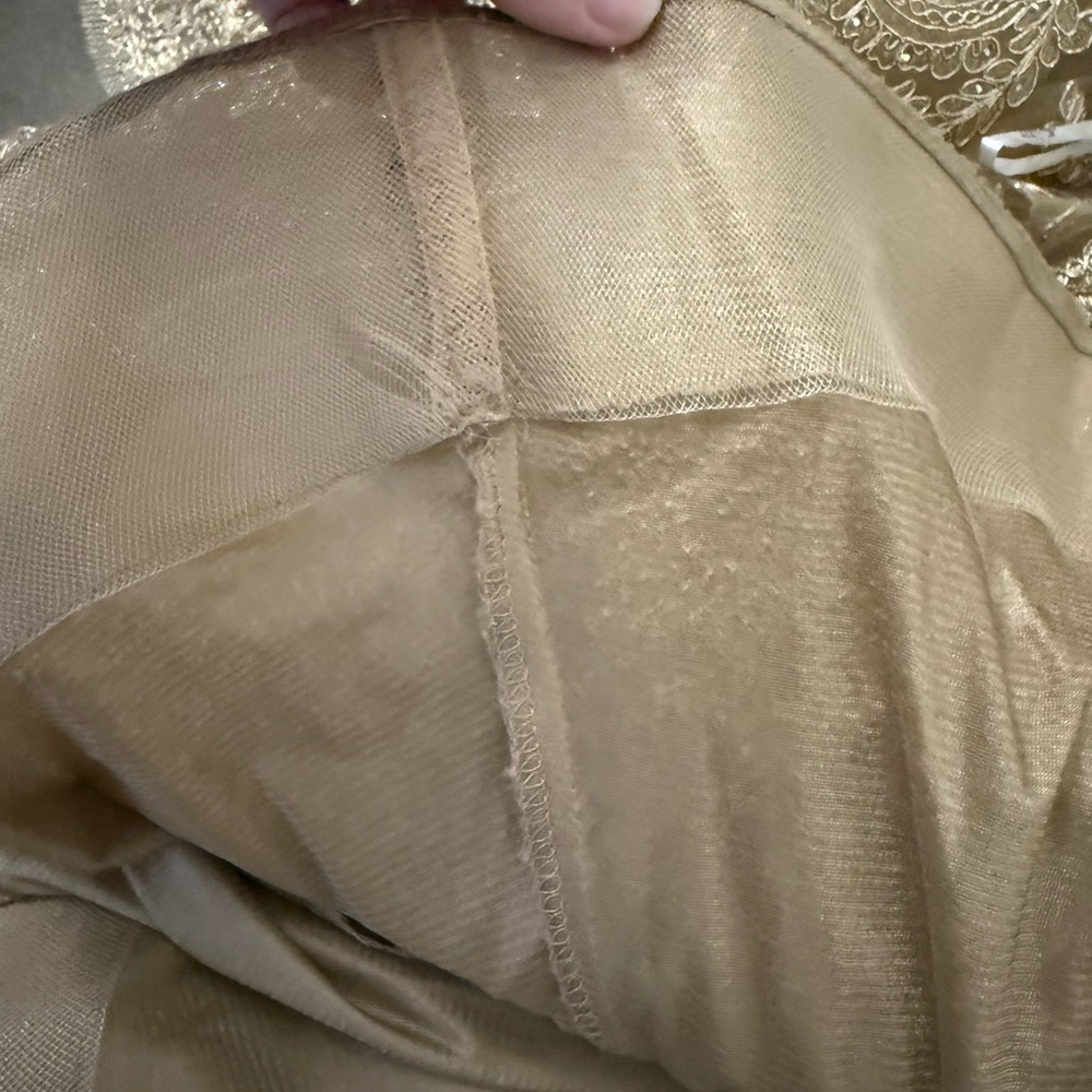 Ellie Wilde Gold Lace Prom Dress - Picture 15 of 15
